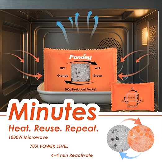 2 x 500Gram Fonday Rechargeable Silica Gel Car Dehumidifier Fast Reactivate Desiccant Bags, Large for Gun Safe Closet Basement Garage Storage Moisture Absorber