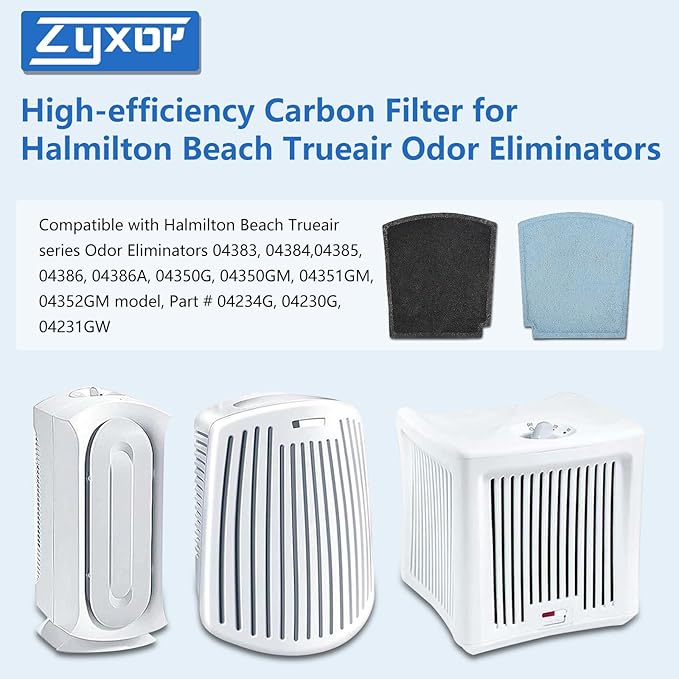 04234G 04530GM TrueAir Replacement Carbon Filter Compatible with Halmilton Beach TrueAir Odor Eliminators Model 04230G, 04231GW, 04384, 04386, 04350G, 04351GM, 04352GM, 4 Pack