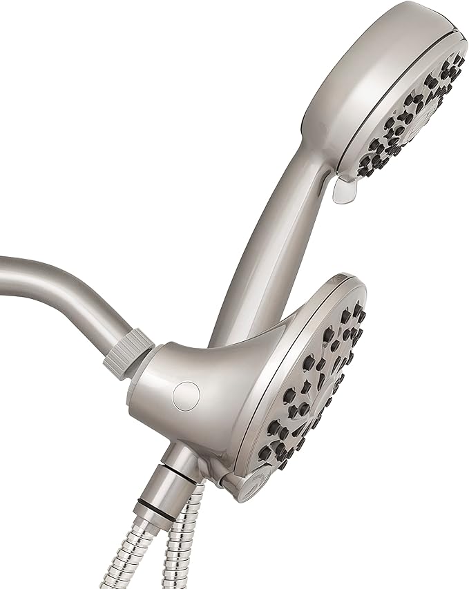 Waterpik One-Touch Dual 2-in-1 Shower System With Rain Shower Head and 7-Mode Hand Held Shower Head, Brushed Nickel XPB-139E-769ME