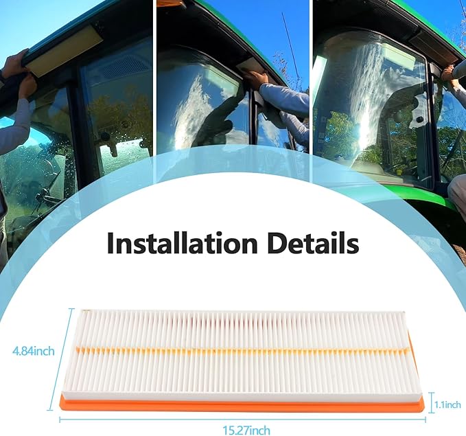 RE198488 Cabin Air Filter 4PCS Compatible with John Deere Tractor 5525 5320 5325 5420 5425 5520 5525 5603 5625 5725 6100D 6110D 6115D 6125D 6130D 6140D 6403 6603 Replaces PA30086 WP10160 RE73220
