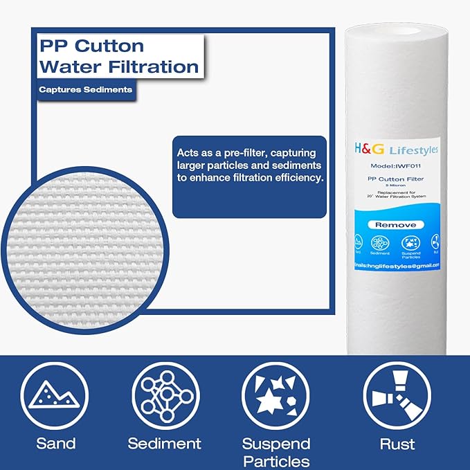 H&G Lifestyles Whole House Water Filter Cartridge, 4.5 x 20 KDF Water Filter, Polyphosphate Water Descaler, PP Cotton Sediment Filter, 3 Stages Water Filtration