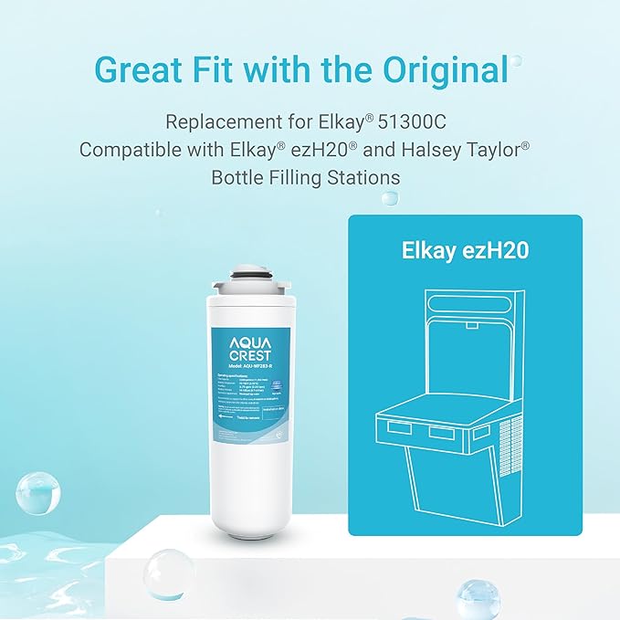 [WITH CHIP] AQUA CREST WF283-R Replacement for Elkay® 51300C, Compatible with Elkay® ezH20® and Halsey Taylor® Bottle Filling Stations, NSF/ANSI 42, Reduces Chlorine, Bad Taste & Odor, 3 Pack