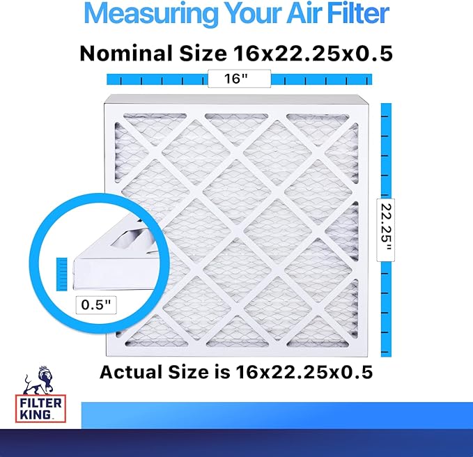 Filter King 16x22.25x0.5 Air Filter | 4-PACK | MERV 8 HVAC Pleated A/C Furnace Filters | MADE IN USA | Actual Size: 16 x 22.25 x 0.5"