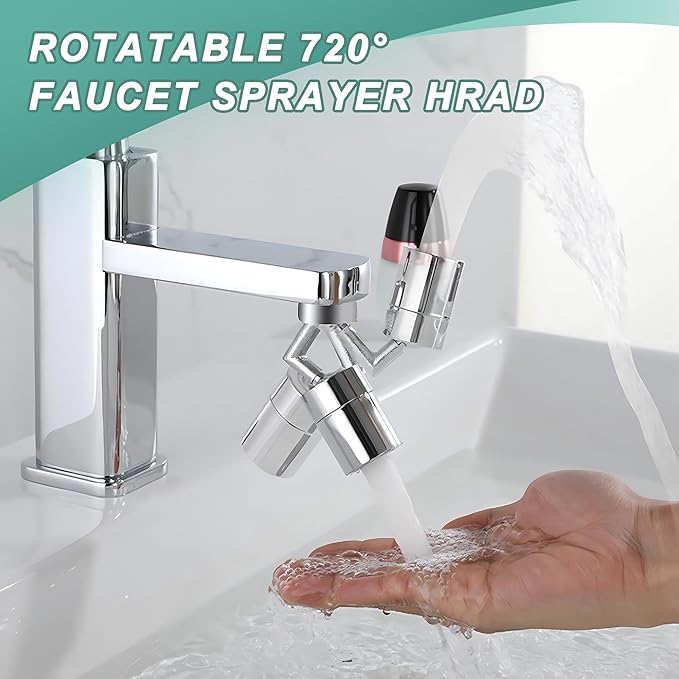Rotatable 720° Faucet Sprayer Head,Universal Splash Filter Faucet with 4-Layer Net Filter for Kitchen,Anti-Splash,Leakproof Design with Double O- Ring Oxygen-Enriched Foam