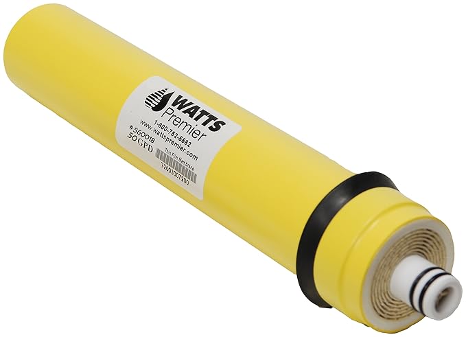 Watts Premier RO Water Filter 50 GPD (Gallons Per Day) Semi-Permeable Membrane Replacement for Premier Standard Reverse Osmosis System, Yellow, Built-In Check Valve, 1.8" Dia x 10.75" L, 1-Pack