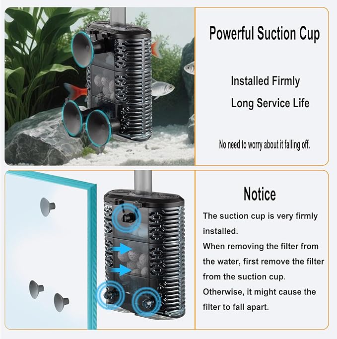 Carefree Fish Aquarium Small Sponge Filter Air-Operated Quiet for 3~10Gal Fish Tank for Saltwater and Freshwater with 3Ft Tubing Biochemical Filtration Balls and Fluidized Beds(Not Include Air Pump)