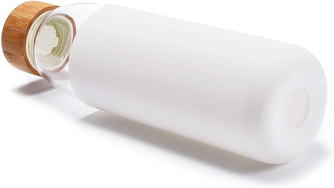 veegoal 25 Oz Borosilicate Glass Water Bottles with Bamboo Lid, BPA-FREE, Non-Slip Silicone Sleeve, and Stainless Steel Leak Proof Lid - Reusable Glass Bottle for Men and Women