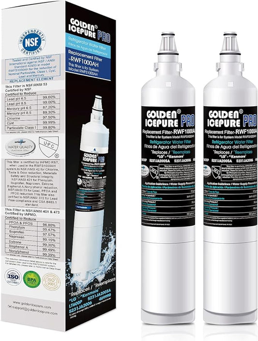 GOLDEN ICEPURE RWF1000A Replacement For 5231JA2005A, LG LT600P, 469990, WF300, FML-2, 5231JA2006B, LFX25961SB, LSC27931ST, LFX25971ST, LRSC26925TT, LSC27990TT 2PACK