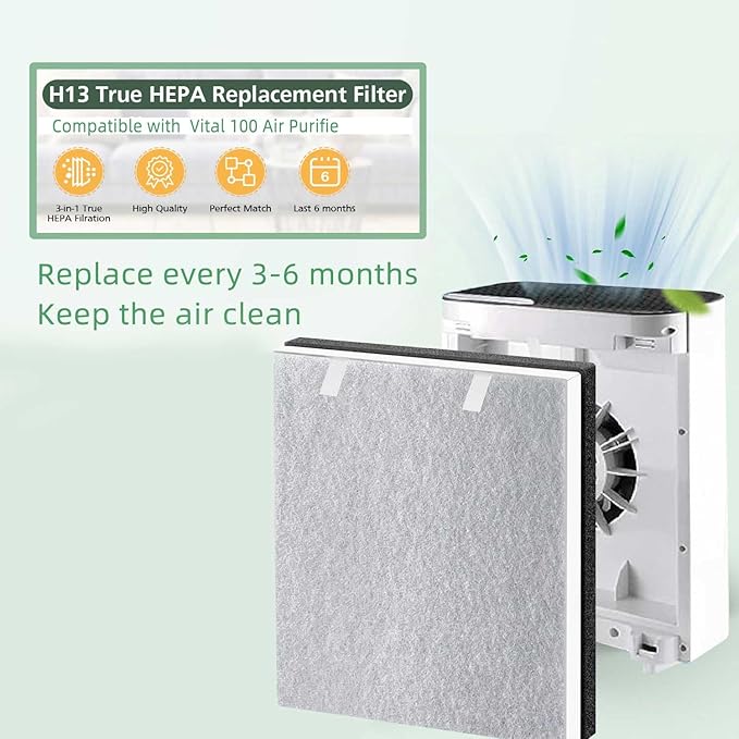 2 Pack Vital 100 True HEPA Replacement Filter Compatible with LEVOIT Vital 100 Air Purifier, H13 and High-Efficiency Activated filter Set, Part Number 100-RF
