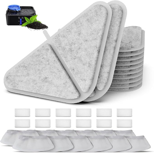 12 Pack Filters Replacements for Automatic Pet Fountains，230oz/7L Dog Multiple Filtration Dog dispensor，Filtration System Pet Fountain Filters Replacement (12 Filter+12 Mesh Bag+12 Sponge)