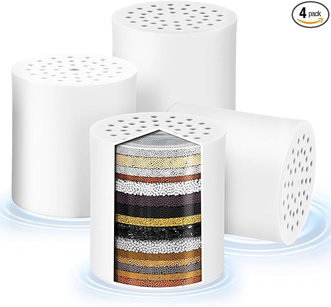 Cenipar 20 Stage Shower Filter Replacement Shower Cartridge Filter, Shower Head Filter Refill with Vitamin C Shower Head Replacement Filter for Hard Water 4 Pack