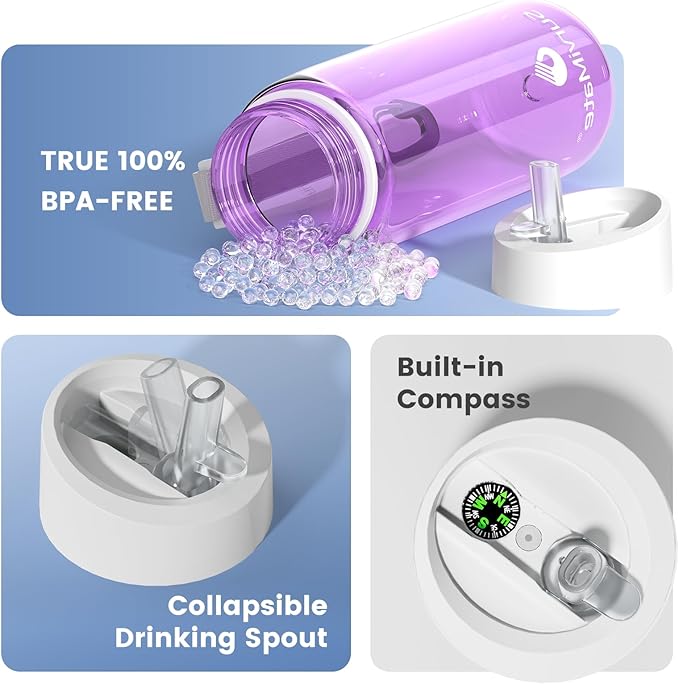 SurviMate Purified Water Bottle for Camping, Hiking, Backpacking and Travel, BPA Free with 5-Stage Intergrated Filter Straw