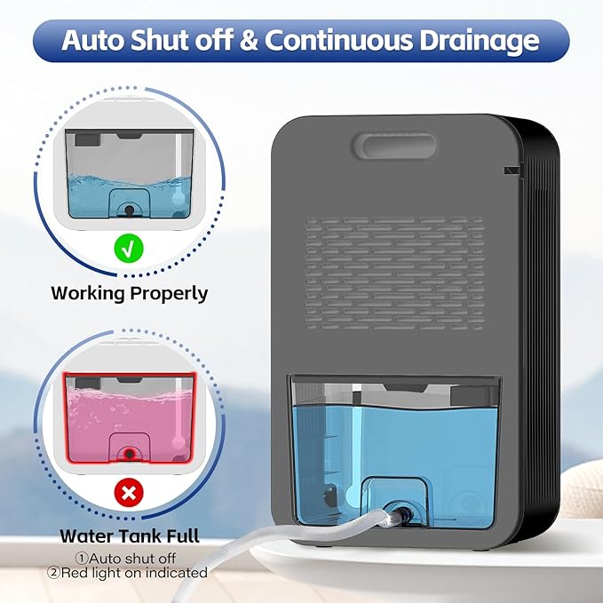 Dehumidifier, Dehumidifiers for Home (1000 sq.ft), 98 OZ Dehumidifier for Basement Bathroom Bedroom, Auto Shut Off Dehumidifiers, Timer Setting, Digital Display, Drain Hose, 7 Colors Light, Black