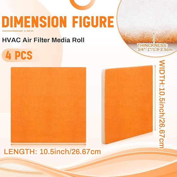 4 Pcs Filters Replacement Pads 10.5 x 10.5 Inches Replacement Filter Pads (Orange, White)