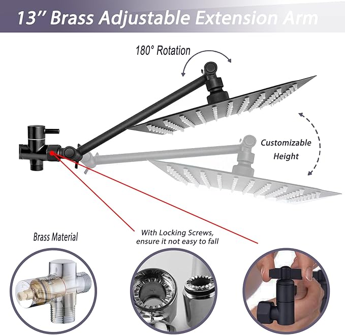 10" High Pressure Square Rainfall Shower Head and 2-in-1 Hand Shower,Rainfall Showerhead with 11" Shower Arm,Equipped with 78"Hose,Adhesive Shower Head Holder (Square Black Shower Head Set)