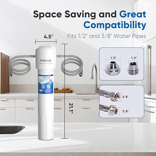 PUREPLUS Under Sink Water Filter, 40,000 Gallons Capacity, 99.99% Chlorine Reduction, NSF/ANSI 42 Certified, Removes Heavy Metals and Chlorine, Direct Connect Under Counter Water Filtration System