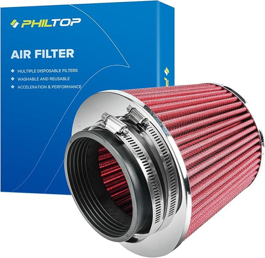 PHILTOP Universal Clamp-On Air Intake Filter, High Performance,Premium Washable Replacement Air Filter: High Flow Air Filter 3.5" 89 mm Inlet