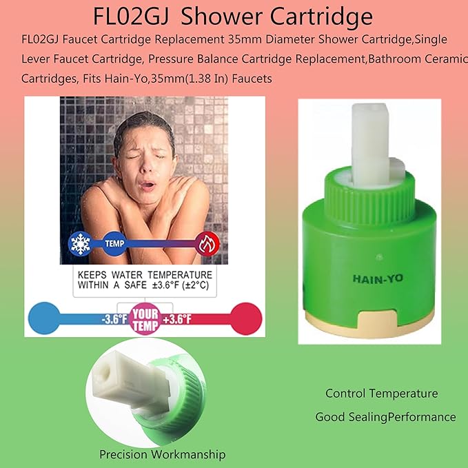 FL02GJ 35mm Single Lever Faucet Cartridge, Sturdy, OEM Faucet Cartridges, Bathroom Ceramic Cartridges, Fits 35mm Faucets Hain Yo 1 3/8"