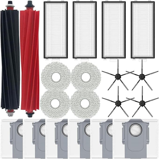 Accessories Kit for Roborock Qrevo Master Robot Vacuum Cleaner, 2 Main Brush, 6 Dust Bags, 4 Mop Cloth, 4 HEPA Filters, 4 Side Brushes, Replacement Parts Spare Repair Attachments