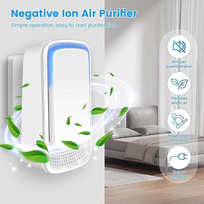 Plug In Air Ionizer Purifier for Home Mini Air Purifier for Small Room Quiet Working Air Freshener for Office, Bedroom,Living Room,Portable Air Purifiers Odor,Pets Smell - Air Cleaner(4Pack)