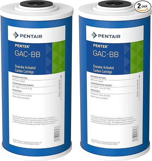 Pentair Pentek GAC-BB Big Blue Carbon Water Filter, 10-Inch, Whole House Heavy Duty Granular Activated Carbon (GAC) Replacement Cartridge, 10" x 4.5", Pack of 2