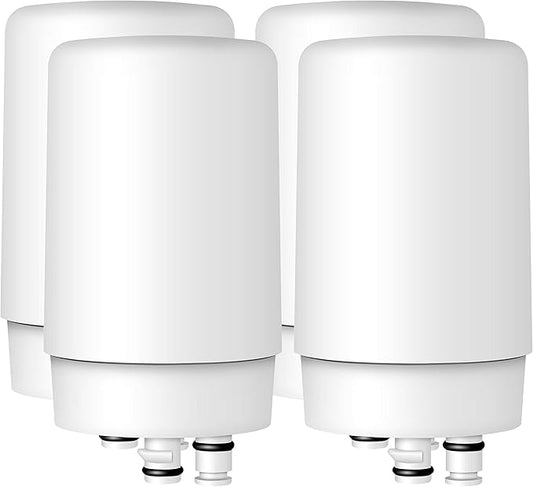 AQUA CREST Faucet Water Filter, Replacement for Brita® Filter, Brita® Faucet 36311 On Tap Water Filtration System, FR-200, FF-100 Replacement Filter, White (4 Packs)