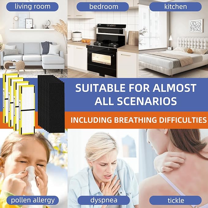 FLT4825 HEPA Filter B Replacement Compatible with G-Guardian Air Purifiers AC4825 AC4825E AC4825W AC4300 AC4800 AC4900 AC4850,4 H13 True HEPA Filters+8 Carbon Pre-Filters