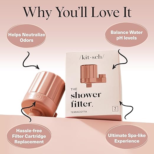 Kitsch Shower Head Filter For Hard Water – Water Softener & Removes Heavy Metals – Shower Filter Softer Skin & Hair, Bathroom Accessories - Terracotta