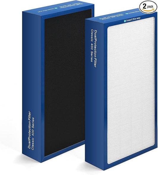 [Upgraded] Uaswpart Classic 400 Series Dualprotection Filter Compatible with Blueair Classic 400 Series Air Purifier Filter for Models 402 403 405 410 450E 455EB 480i, 2 Packs