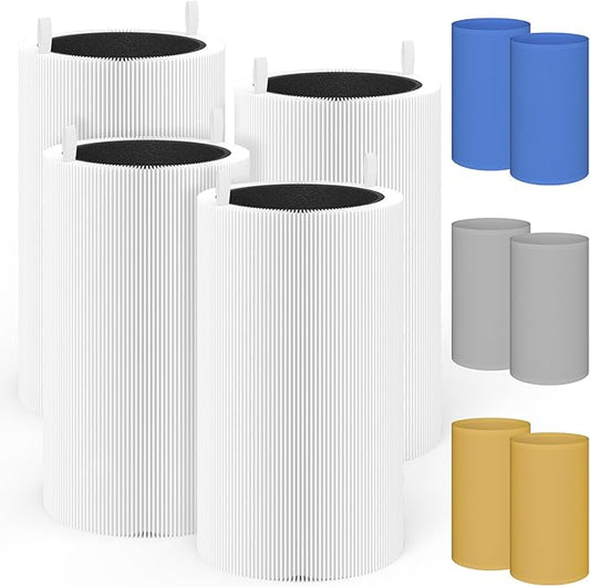 4 Packs 411 Replacement Filter Compatible with Blue Pure 411, 411+, 411 Auto & Mini with 6pcs Outer Cloth Pre-Filter Cover