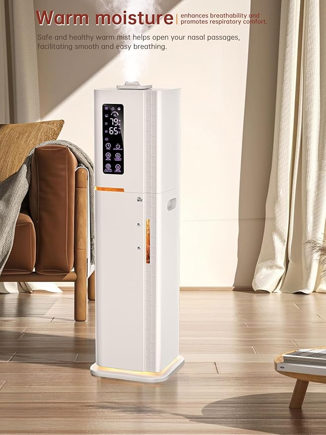 2.64Gal Humidifiers for Bedroom Large Room, Warm and Cool Mist up to 500ft², Top Fill Diffuser Ambient Light, 3 Mist Modes, 24H Timer,35dB Quiet Humidifier for Home Office Plant