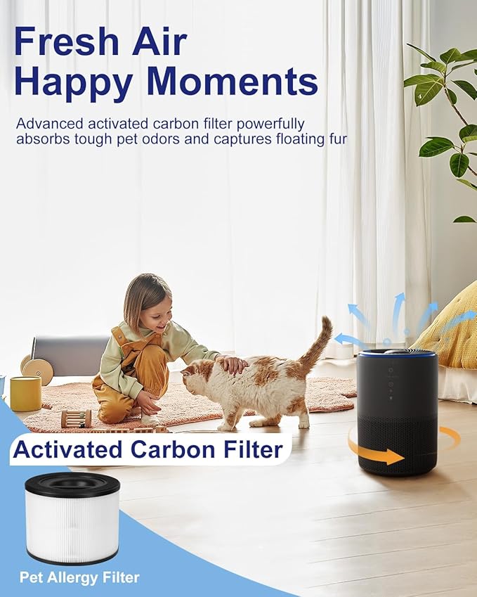 Air Purifiers for Home Large Room up to 1274-ft², Pet Hair Allergy, HEPA 3-in-1 air purifier, Low Power High Torque Motor, Sleep Mode, Removes Smoke, and Odor Pollutants. Airfresh-300（Black）