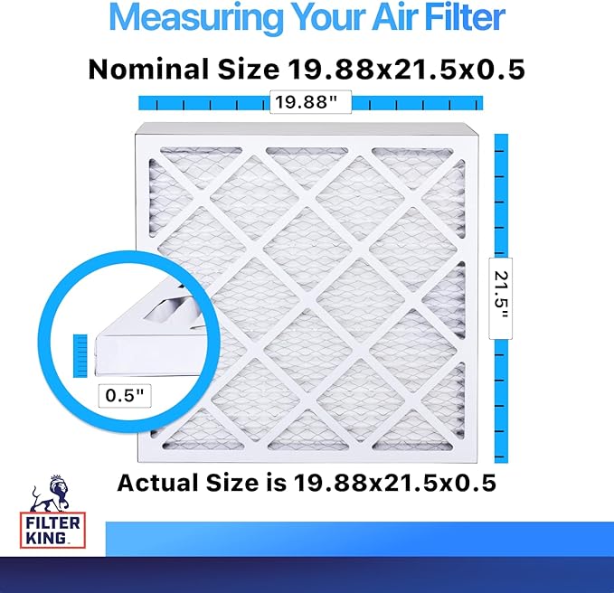 Filter King 19.88x21.5x0.5 Air Filter | 4-PACK | MERV 8 HVAC Pleated A/C Furnace Filters | MADE IN USA | Actual Size: 19.88 x 21.5 x 0.5"