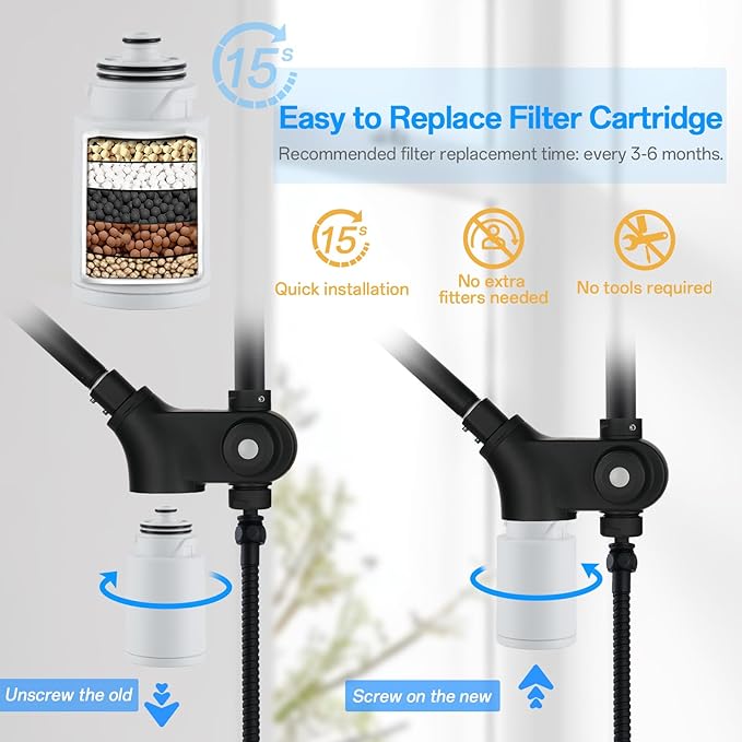 VXV 10 inch Filtered Shower Head,7 Settings High Pressure Dual Shower Heads with Handheld Spray Combo,3-Way Rain Shower Head with Filters,71''Shower Hose,Height Adjustable(Matte Black)