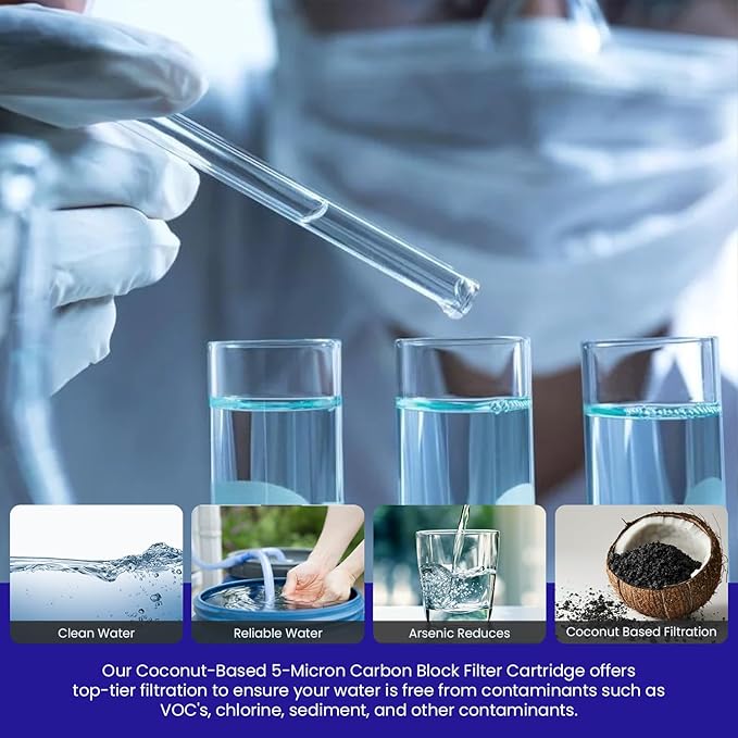 Crystal Quest 5-Micron Carbon Block Filter Cartridge - 4-5/8” x 20” - Coconut-Based Activated Carbon - Reduces Sediment and VOC’s - Sustainable Filtration