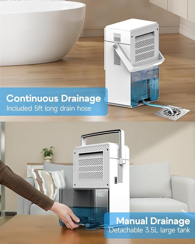 Small Dehumidifier with Drain Hose, Portable Dehumidifier for Bathroom, 118oz Dehumidifiers for Home 800 sq ft with 7 Colorful Light, Quiet Dehumidifiers for Bedroom RV Closet Basement,White
