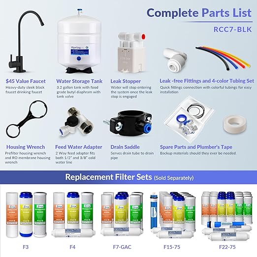 iSpring RCC7-BLK, NSF/ANSI 58 Certified, 5-Stage Reverse Osmosis System, RO Water Filter System Under Sink, Drinking Water Filter, 75 GPD, Stylish Black RO Faucet