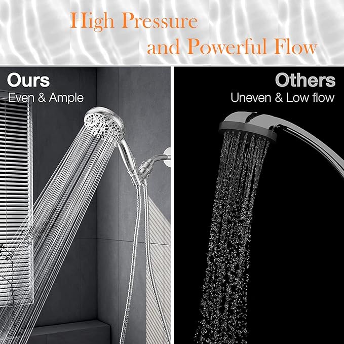 Shower Head with Handheld High Pressure-Full Body Coverage Powerful Rain Showerhead Extra 60" Long Hose and Adjustable Brass Joint Holder- The Perfect Detachable Heads for Bathroom Upgrade