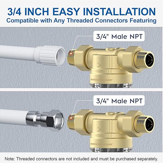 40 Micron Disc Spin Down Sediment Filter, Reusable ＆ Anti-Clog Whole House Water Filter, Pre-Filtration System for City/Well Water, 3/4" MNPT, BPA Free