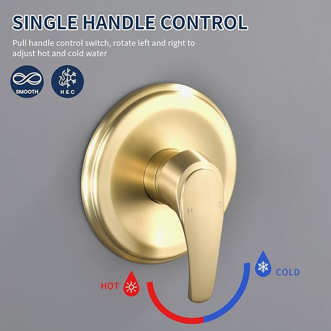 Shower Faucet Set Complete Shower Kit Dual Shower Head and Handheld 2 in 1 Combo Set Shower System Shower Trim Kit Combo Set Shower Fixtures, Brushed Gold