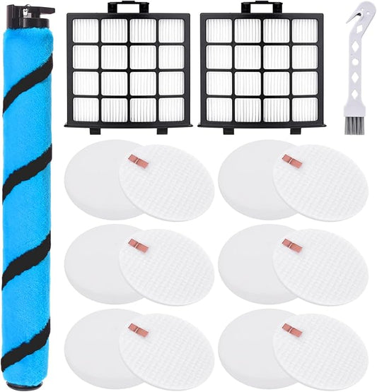 AZ2000 Filter Replacement for Shark Vertex DuoClean PowerFins AZ2002 AZ2000 AZ2000W AZ2001AMZ Upright Vacuum, Part #1483FC2000 XHFAZ2000 XFFKAZ2000, 1 Brushroll, 2 HEPA + 6 Foam Felt Filters