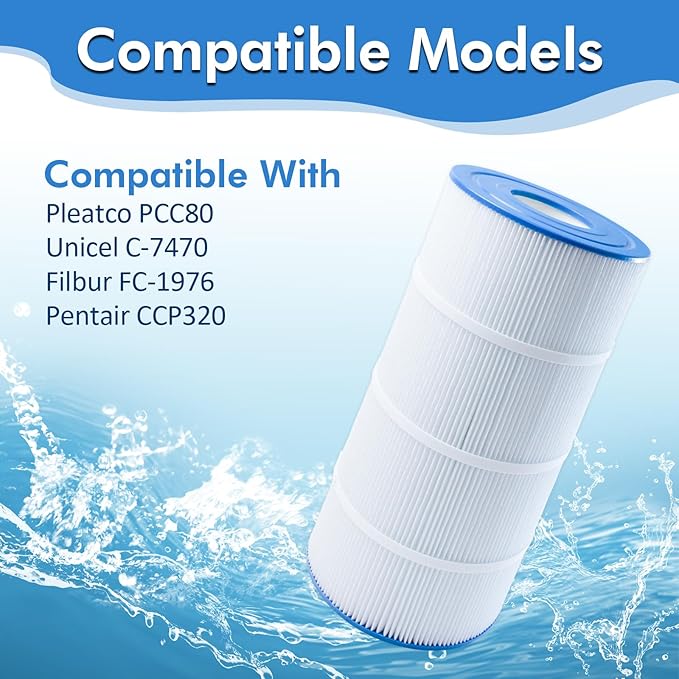 4-Pack CCP320 Pool Filter Cartridges Replacement for Pentair Clean Clear Plus 320, Waterway Crystal Water 325, Pleatco PCC80-PAK4, Pentair R173573, 160340, Unicel C-7470, Filbur FC-1976, 320 Sq.Ft