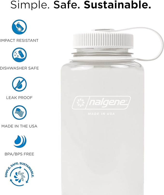 Nalgene Monochrome BPA-Free Recycled Reusable Water Bottle for Backpacking, Hiking, Gym - 32 oz Shatterproof, Cotton