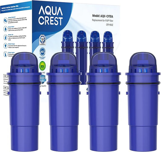 AQUA CREST CRF-950Z NSF Certified Pitcher Water Filter, Replacement for Pur CRF950Z, DS-1800Z, PPT700W, PPF951K, CR-1100C, CR-6000C, PPT711W, PPT711, PPT710W, PPT111W and More Pur Pitchers (Pack of 4)