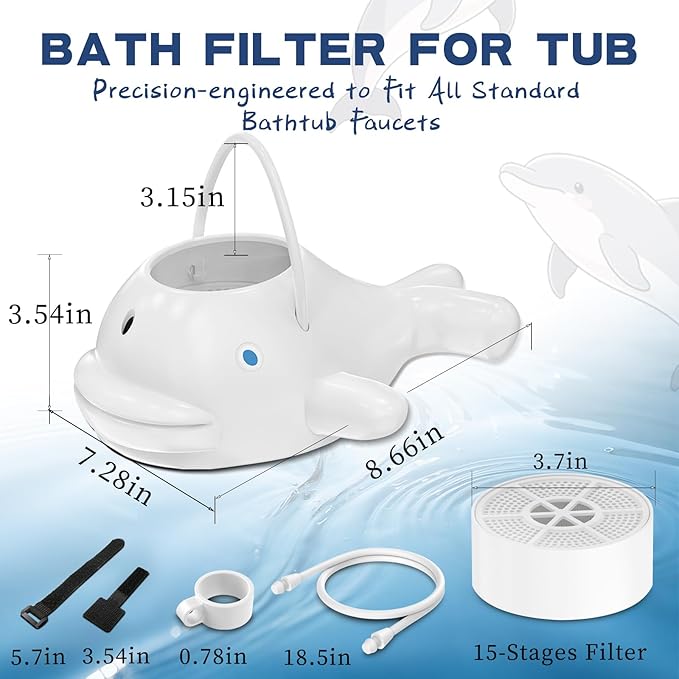 Upgraded Bath Filter 3.0, 15-Stage Bath Water Filter for Tub Faucet, Removes 99.9% of Chlorine & Contaminants, BPA-Free, 2500 Gallons, Hard Water Softener for Healthier Skin, Hair, Nails, Easy Install