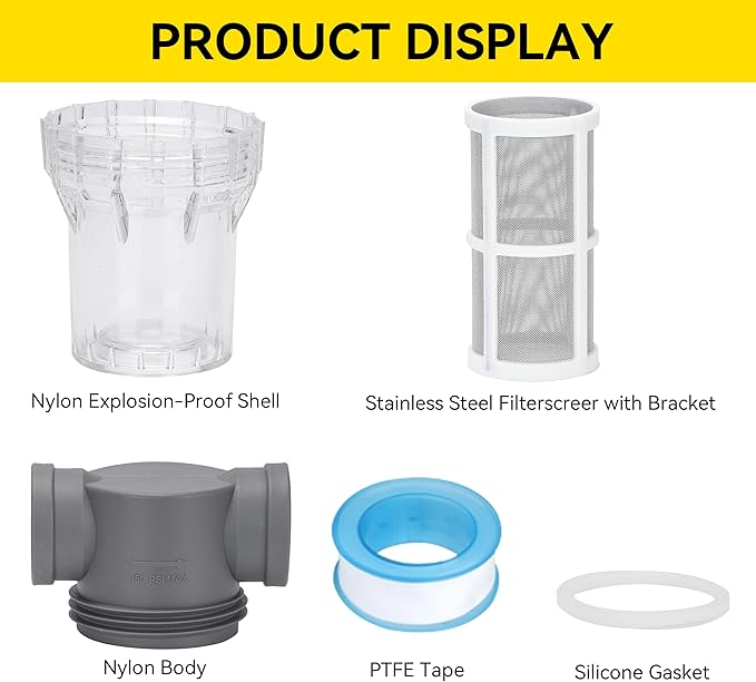 1'' Female NPT in-Line Strainer - Garden Hose Filter for High Pressure Washer, Sediment Filter with 60 Mesh Stainless Steel Screen (1'' 60 Mesh)