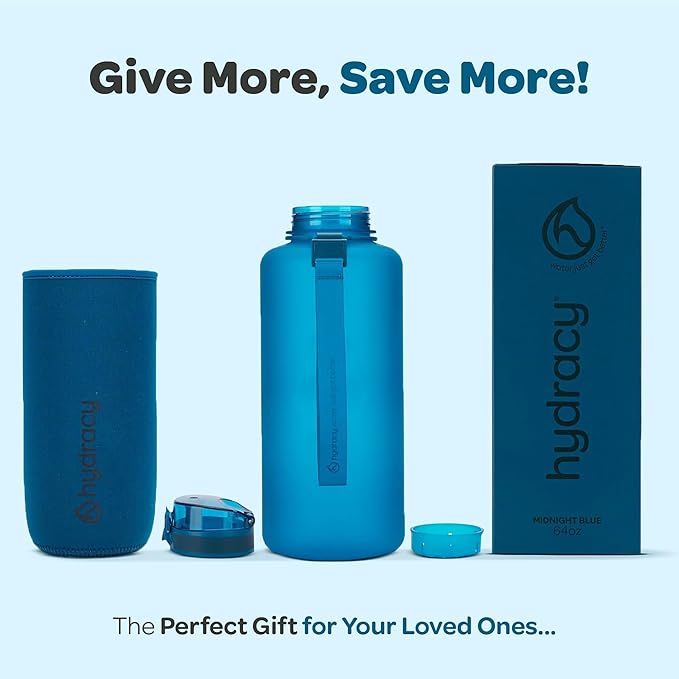 Hydracy Water Bottle with Time Marker -Large BPA Free Water Bottle & No Sweat Sleeve -Leak Proof Gym Bottle with Fruit Infuser Strainer & Times to Drink -Ideal for Fitness Sports & Outdoors