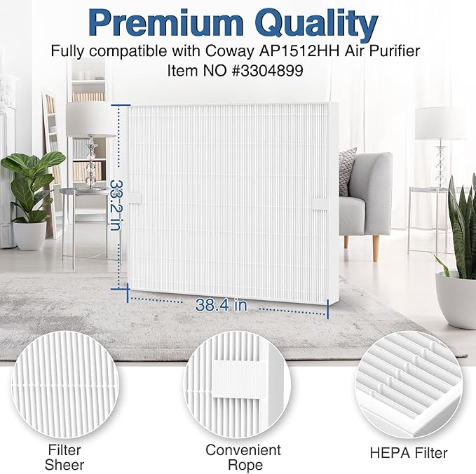 AP-1512HH HEPA Replacement Filter for Coway AP-1512HH AP1512HH Mighty Air Purifier, AP-1512HH-FP Item NO #3304899, 4 Pack AP-1512HH HEPA Filter Only