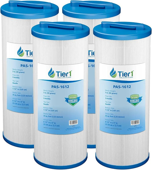 Tier1 Spa Filter Cartridge Replacement for Waterway Teleweir 35 SF - 4PK | Compatible with 817-4035, Pleatco PWW35L, Unicel 4CH-935 | 8-1/2" × 5" | Trilobal Fabric | Washable & Reusable | High Flow