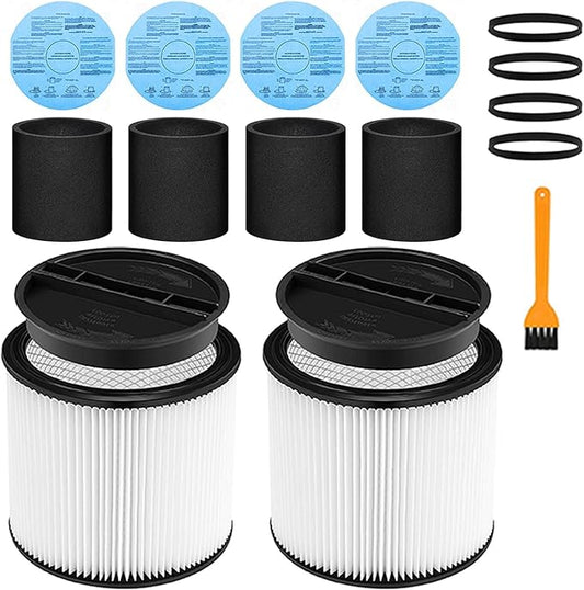 90304 Replacement Filter for Shop Vac 90304 90350 90333 90585 5 Gallon and above Wet/Dry Vacuum compatible with Shop Vac Vaccuums 2 replacement filter+2 lids+4 foam sleeve filters+4 Filter cloth,17pcs